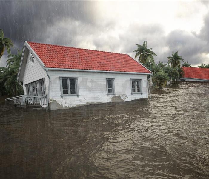 Image of a flooded home and surroundings.